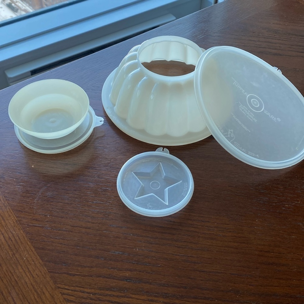 VTG Tupperware - jello/gelatin mold Jel-n-serve white 616-5 632-5 + bowl 154-25